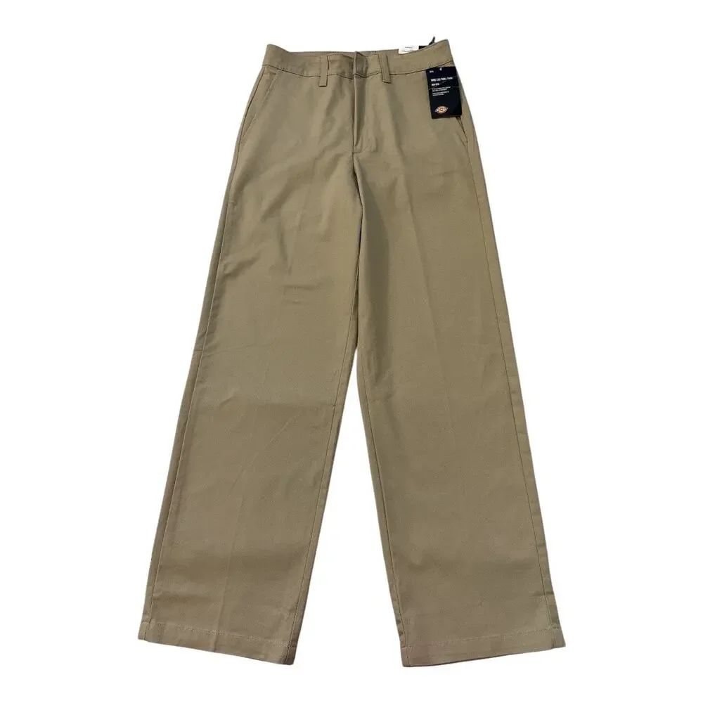 Dickies Women's Wide Leg Twill Pants Khaki Size 27 Regular Workwear High Rise